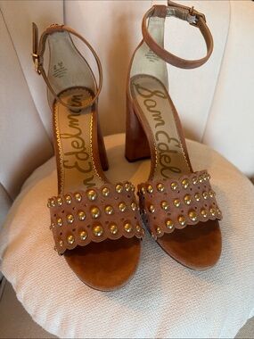 Sam Edelman Blush/Nude Faux Suede Studded Block Heel Sandals
